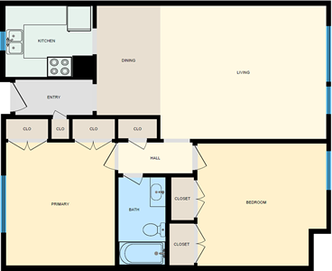 Two Bedroom / One Bath -959 Sq.Ft.*